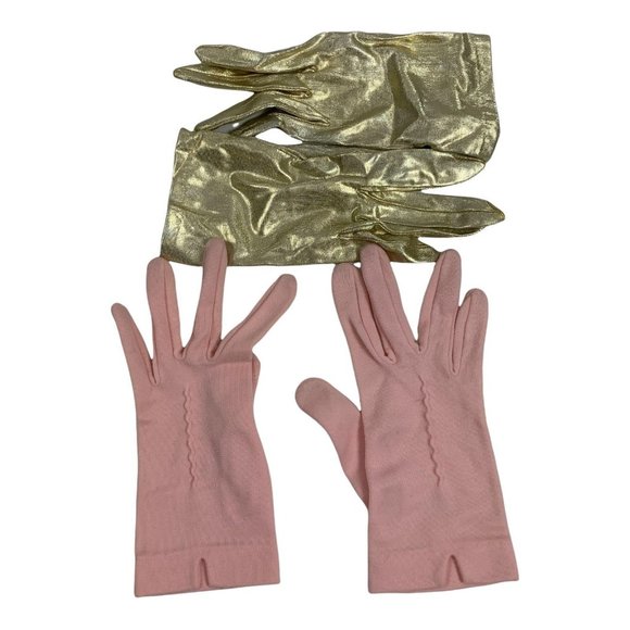 Vintage 1960's Gloves Gold Pink 6 1/2 OS Fitted - Picture 2 of 4